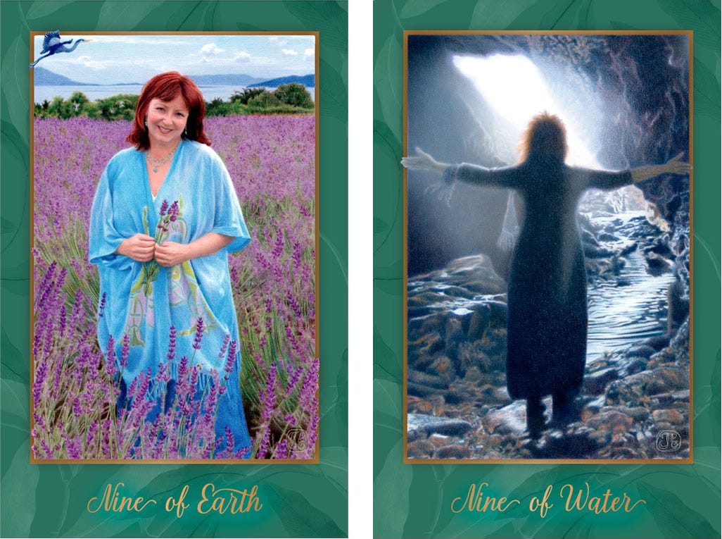 Gaian Tarot Nine of Earth and Nine of Water. Art by JPC.