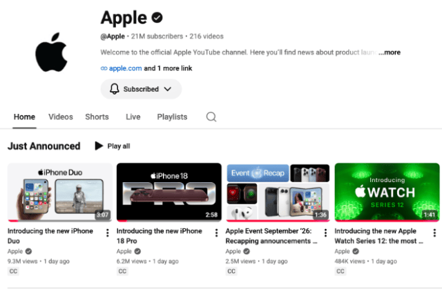 iPhone Duo strongly leads Apple’s new-product YouTube views; AirPods and Watches trail far behind
