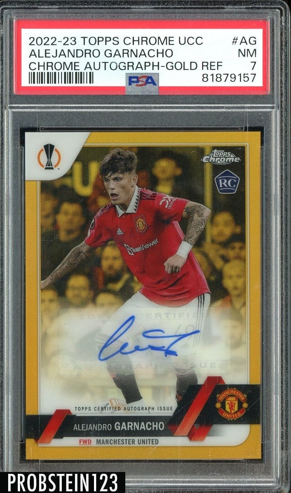 2022-23 Topps Chrome UCC Gold Refractor Alejandro Garnacho RC AUTO /50 PSA 7 - Picture 1 of 2