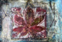 Batik red leaf on black and red tissue.