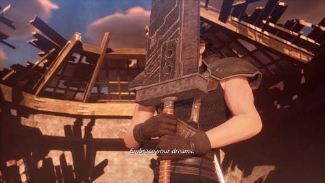 Angeal and Zack praying to the buster sword.