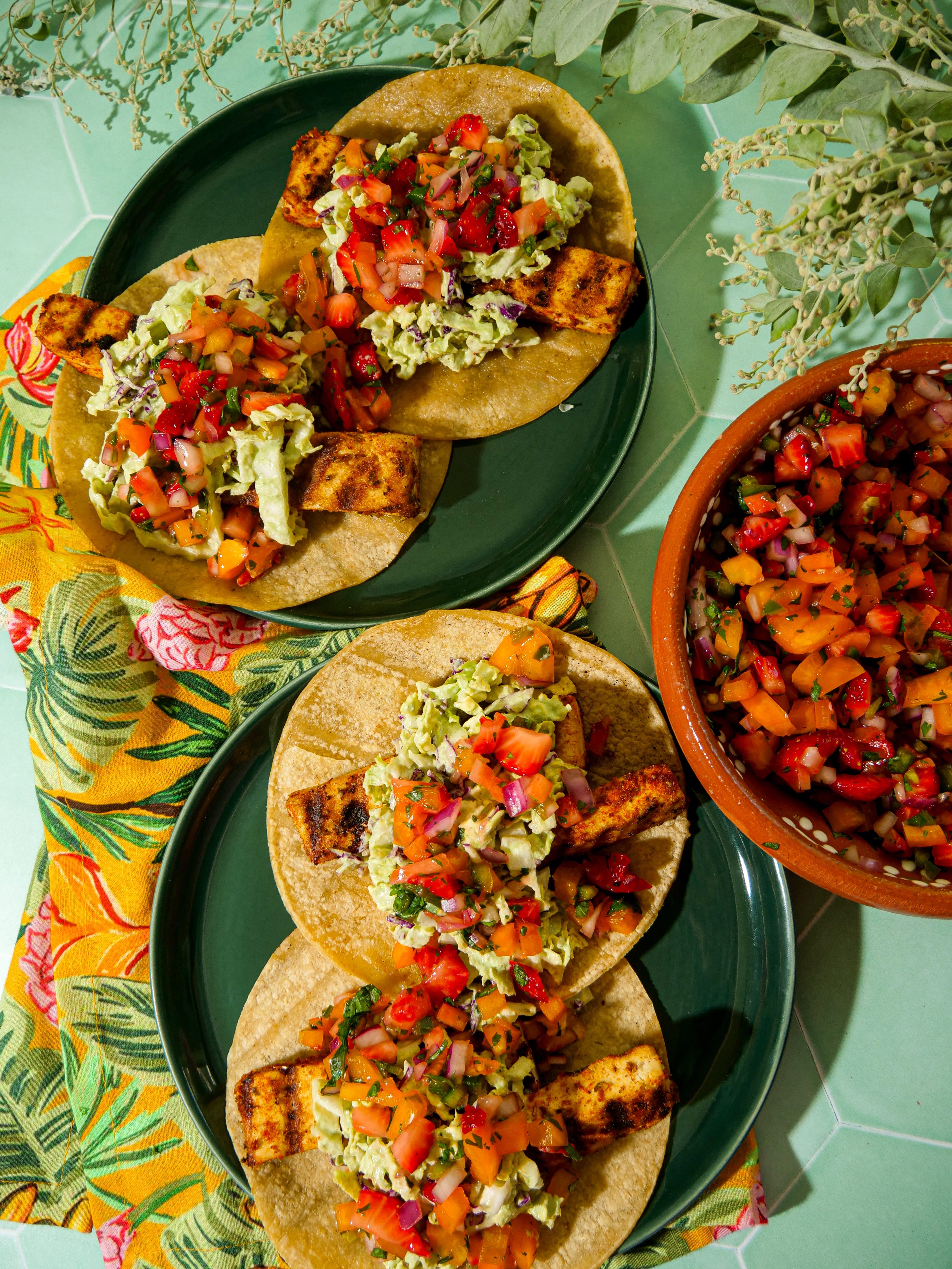 Grilled Chili Lime Tofu Tacos With Strawberry Salsa 🍓🌮