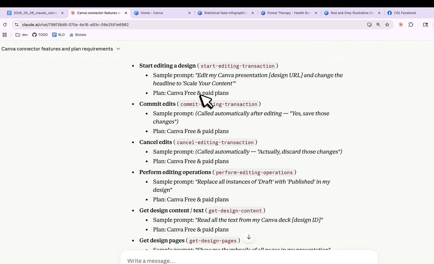 Claude listing every Canva connector feature with a sample prompt and plan for each Claude listing every Canva connector feature with a sample prompt and plan for each
