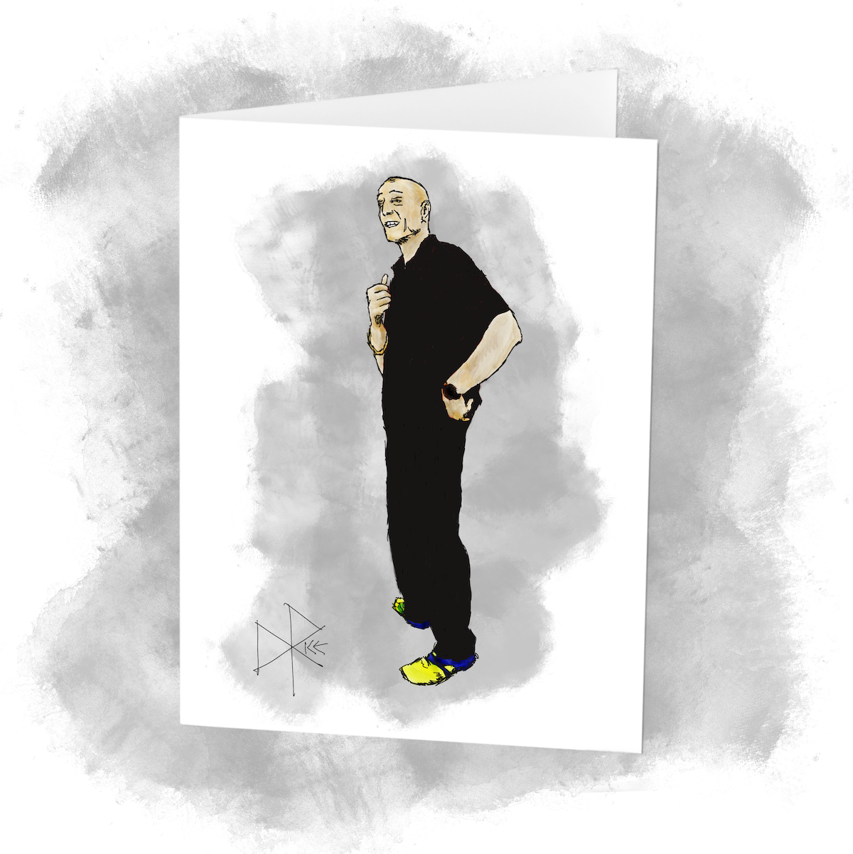 A standing man looks pleasantly surprised after hearing some information. Sketch art by Don Rice.