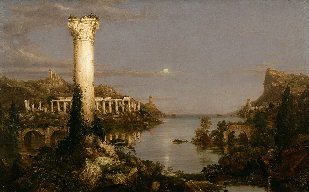 A single ruined column at sunset, no people A single ruined column at sunset, no people