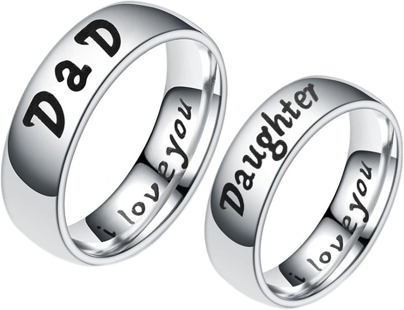 Daesar Couple Wedding Rings Set, Women and Men Engagement Ring Stainless  Steel Polished Round 6MM Dad/Daughter I love you Silver Women Size 5 & Men  Size 6|Amazon.com