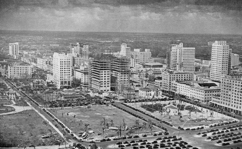 Aerial view of Miami’s downtown business district in October 1926, two weeks after the impact of the 1926 hurricane.