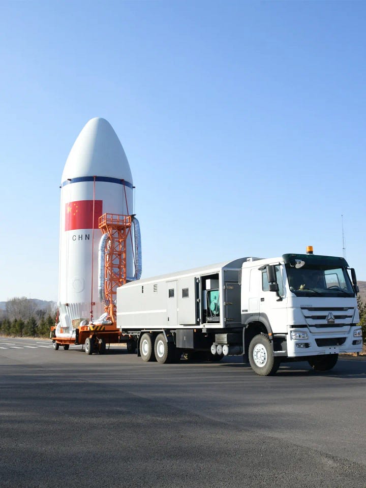 The Long March 6A Y17's fairing and second-stage being taken to and placed onto Launch Complex 9A.