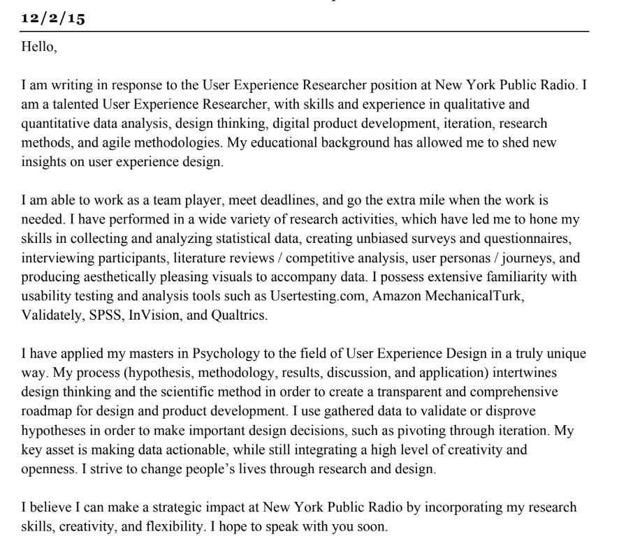 Terrible generic cover letter example