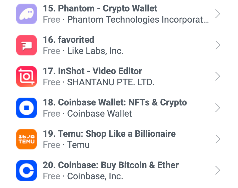 Phantom wallet is now the 15th most downloaded app on the iOS Store in the United States
