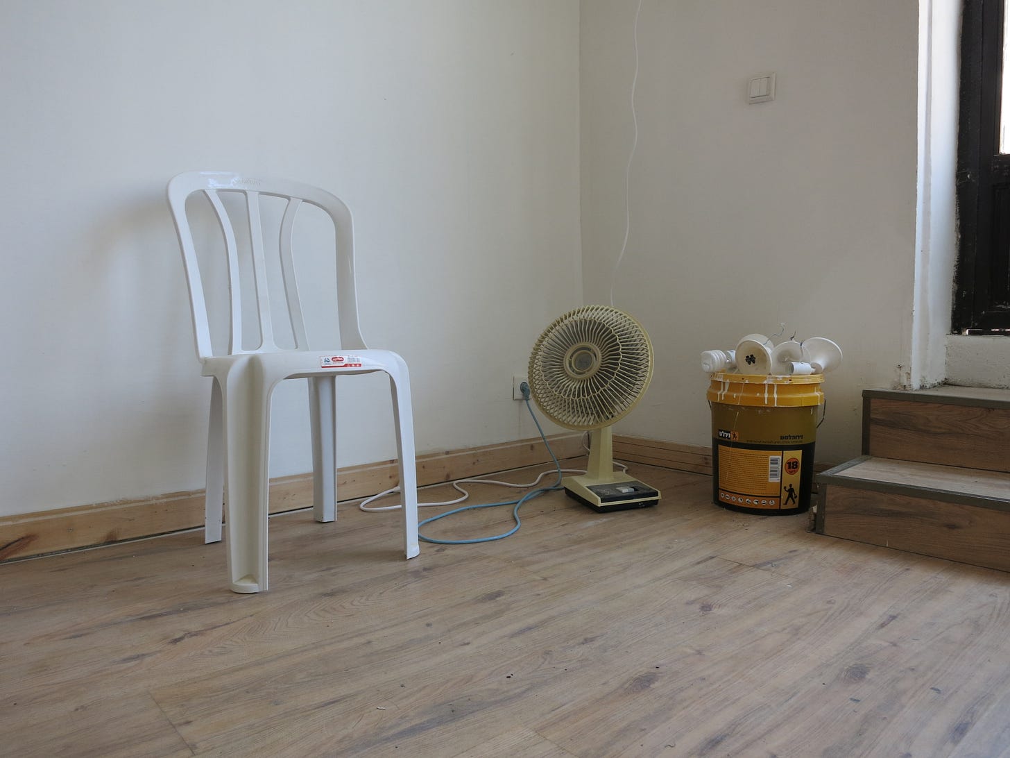 paint, light bulbs, a fan, and my extensive collection of patio furniture.