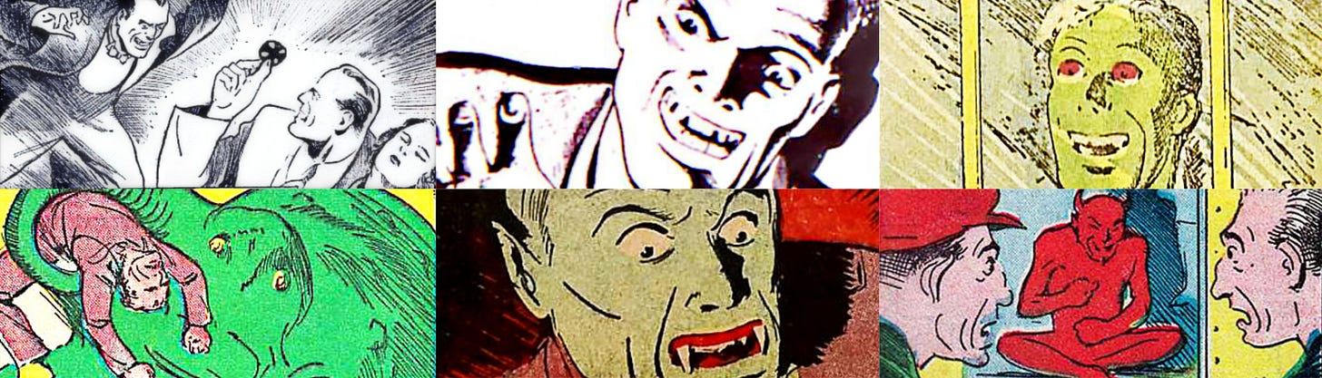 Collage of Dr. Occult panels, links to BCKOMIX’s Ko-fi page