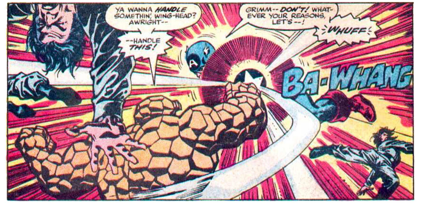 Another panel showing more of the Thing and Captain America's brawl