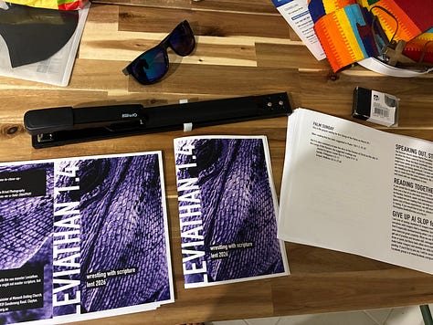 Pictures of different stages of zine production