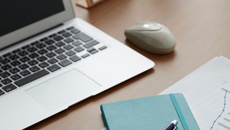 A series of photos showing different productivity setups: a coffee and notebook with a laptop for simple planning, a minimalist desk with calendar and notebook, and a tablet displaying a detailed weekly calendar.
