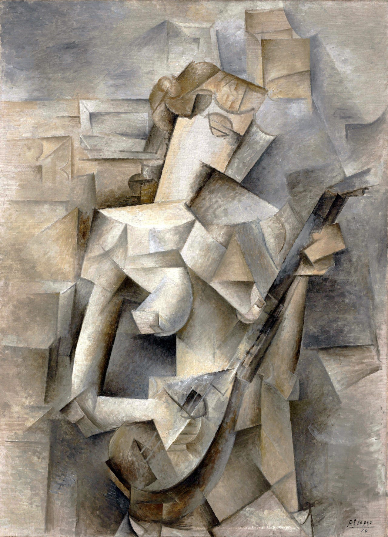Picasso's Girl with a Mandolin, a Cubist portrait broken into overlapping geometric planes Picasso's Girl with a Mandolin, a Cubist portrait broken into overlapping geometric planes