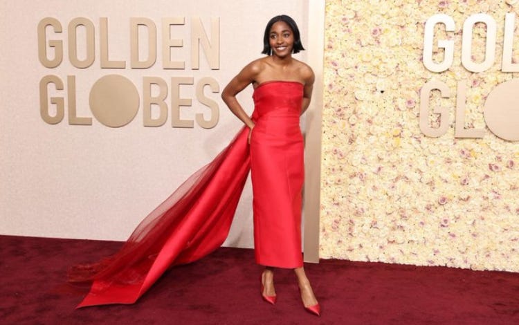 greta lee golden globes dress The Best Dressed Stars From the 2024 Red Carpet Sultan Dress Custom