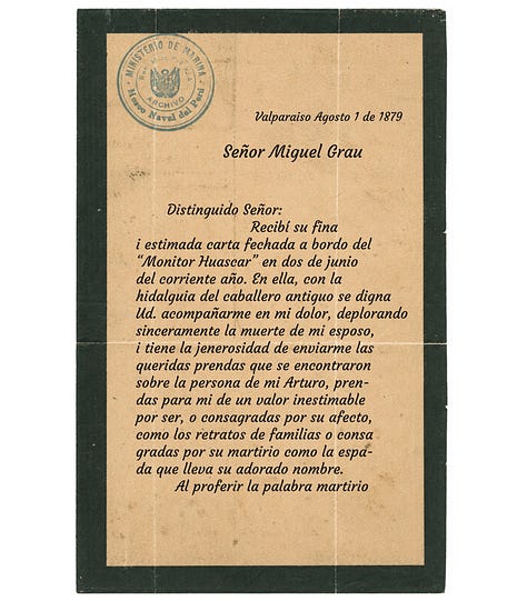 Transcripción literal de las cartas entre Miguel Grau y Carmela Carvajal de Prat