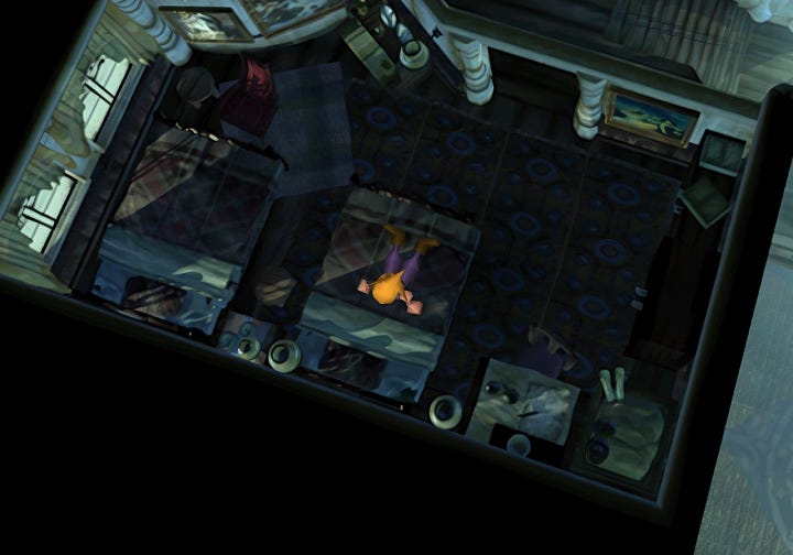 SOLDIER Cloud (Zack) wakes up on the seventh day and goes to check on Sephiroth, alone.