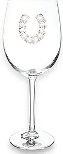 THE QUEENS' JEWELS Horseshoe Jeweled Stemmed Wine Glass, 21 oz. - Unique Gift for Women, Birthday, Cute, Fun, Western, Not Painted, Decorated, Bling, Bedazzled, Rhinestone
