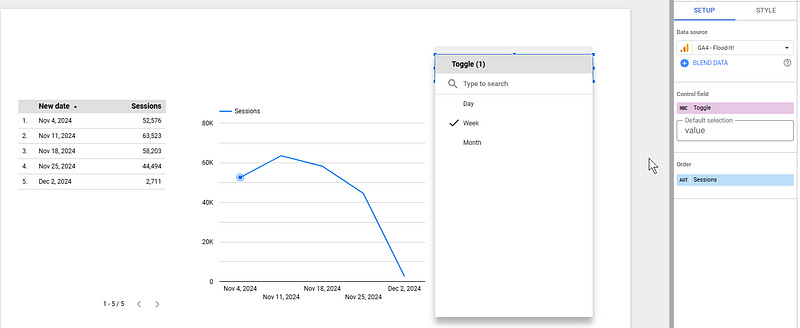 looker studio bible toggle day week month