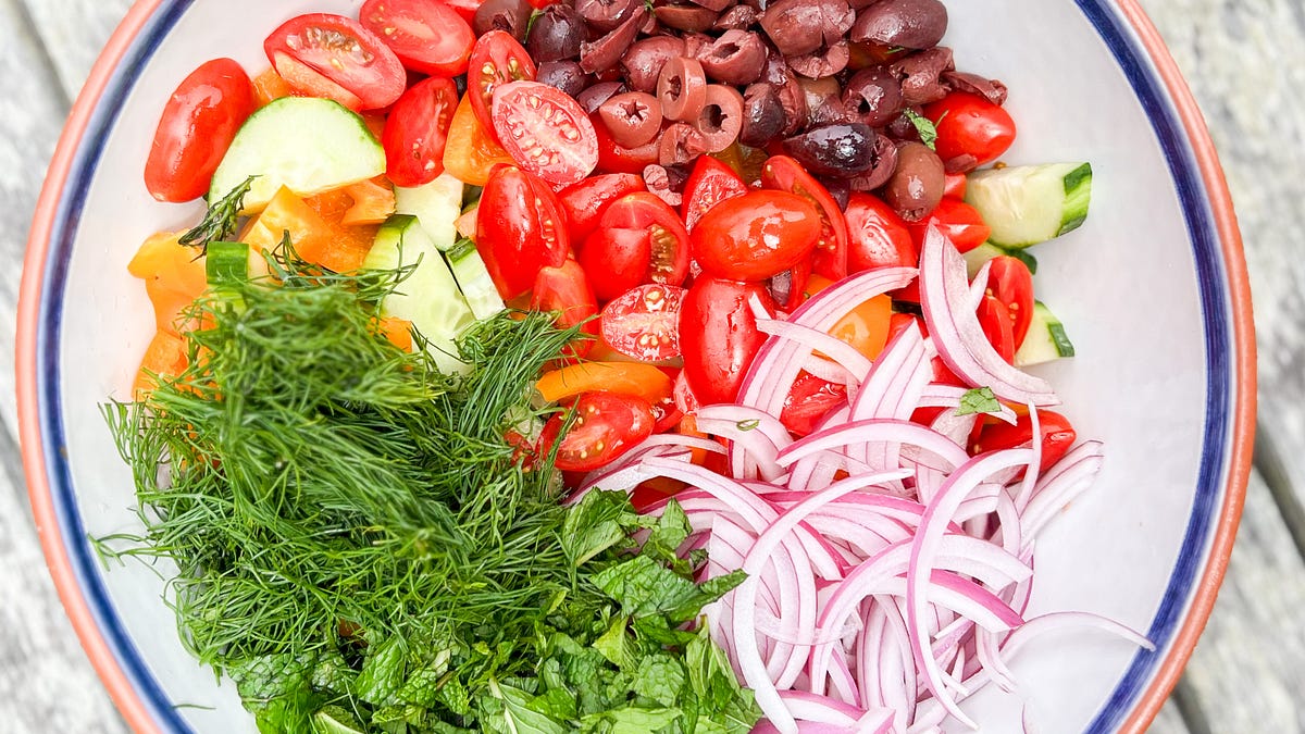 show off-y greek salad  - by Caroline Chambers