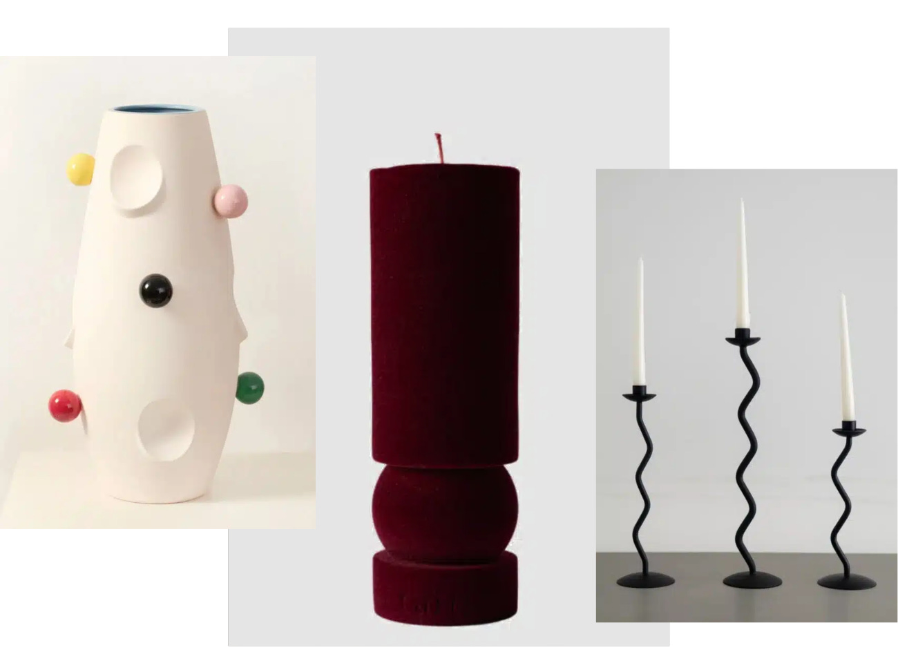 Malwina Konopacka Oko Vase | Taith Ninu Candle Wine Velvet Edition | The Good Living&Co Wave Candleholder
