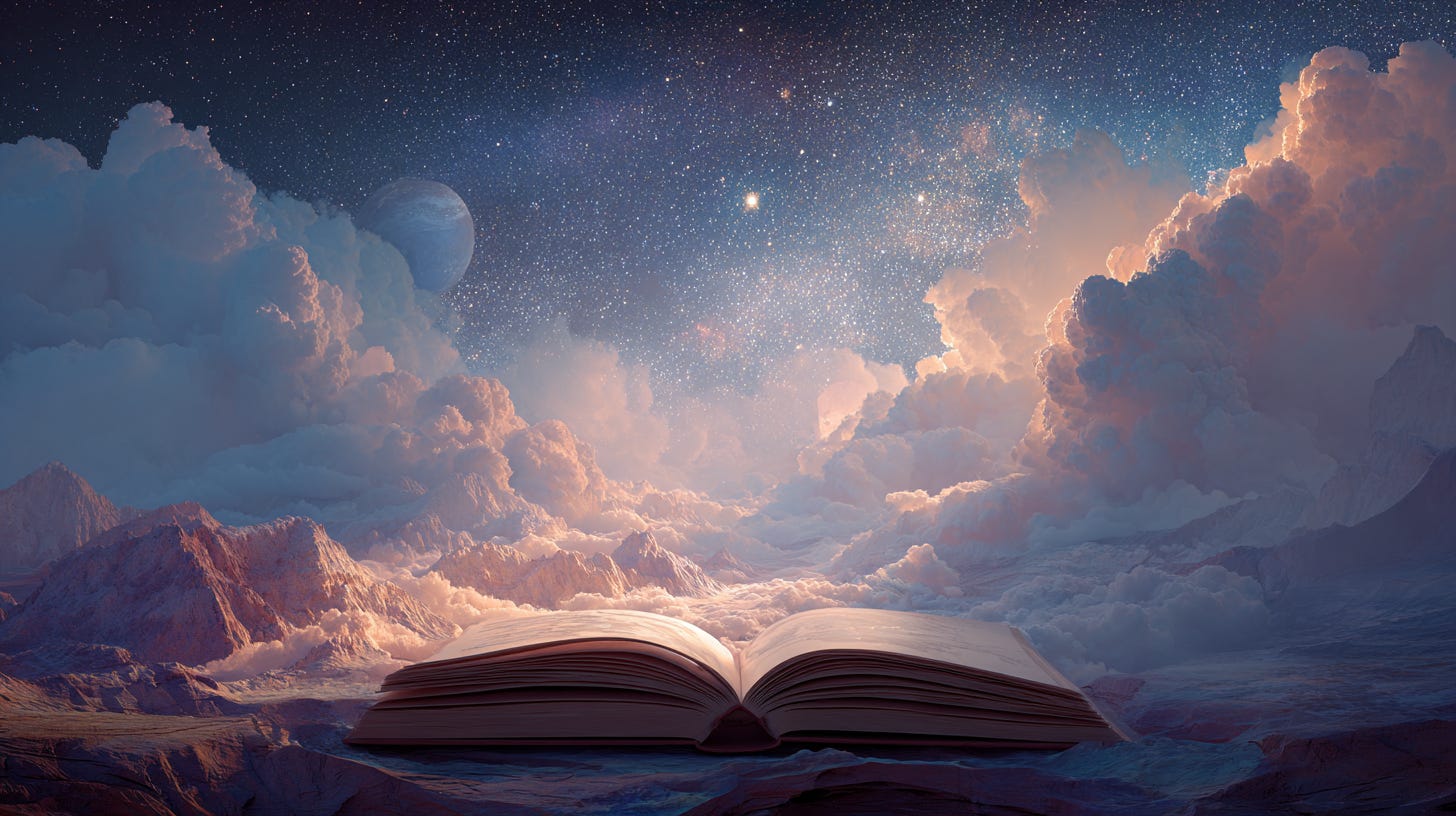 a book emerging from a dreamscape a book emerging from a dreamscape