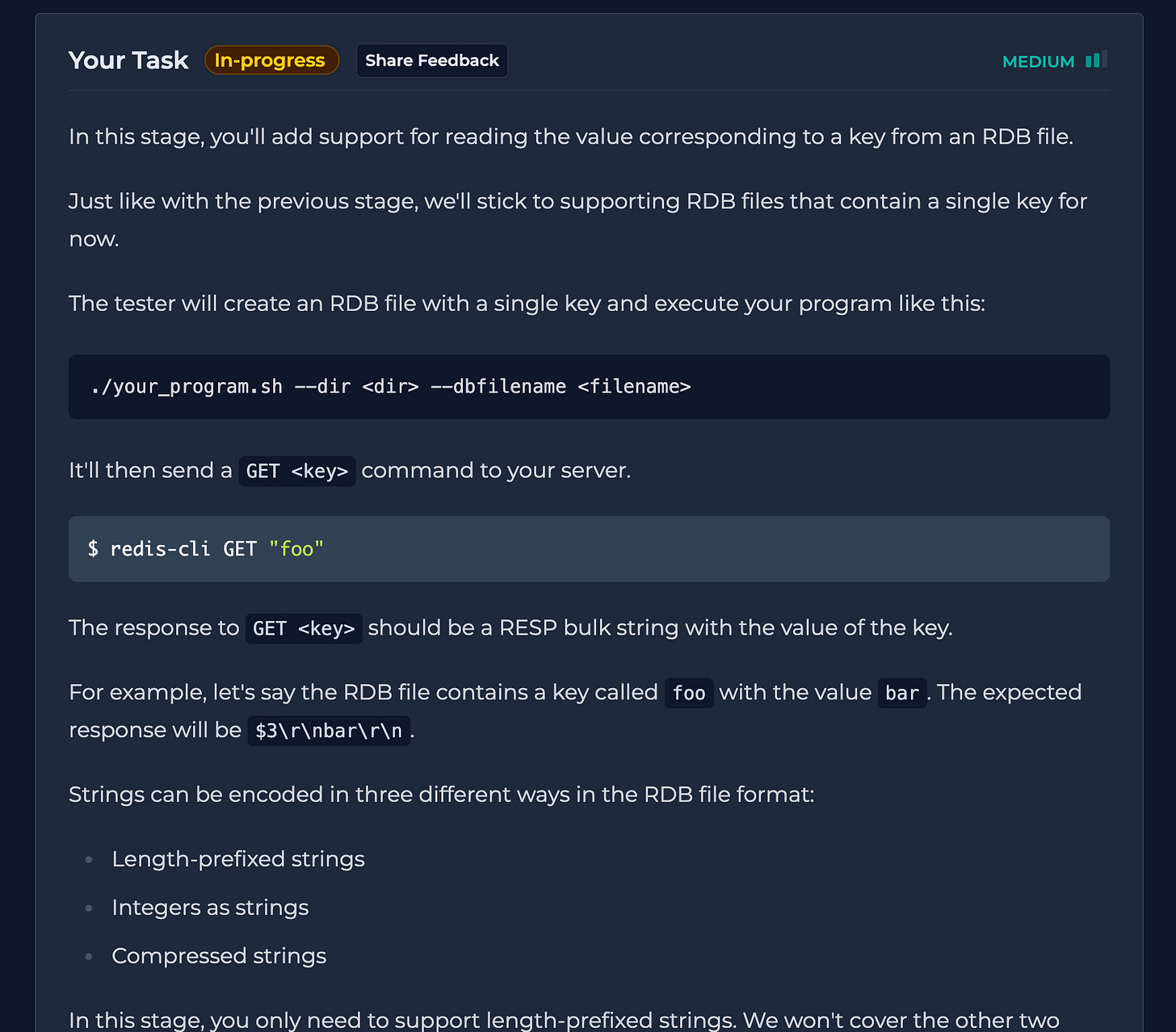 Current stage of my Redis challenge on Codecrafters.