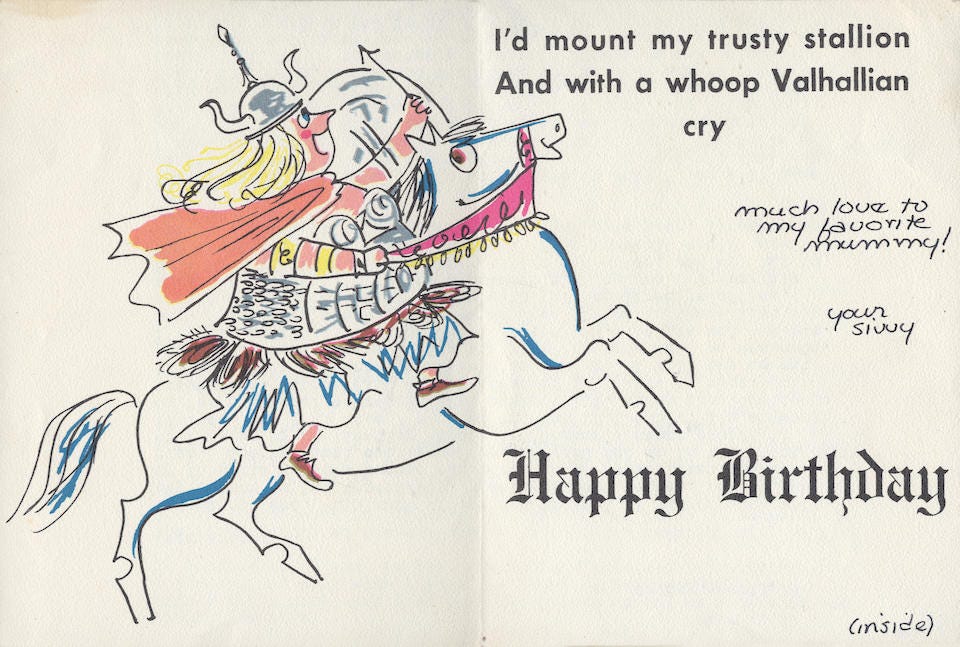 Bonhams : PLATH (SYLVIA) Birthday card to her mother with autograph message  signed (&quot;much love to my favourite mummy! your Sivvy&quot;), with a long typed  letter within, Friday, 24 April [1953]