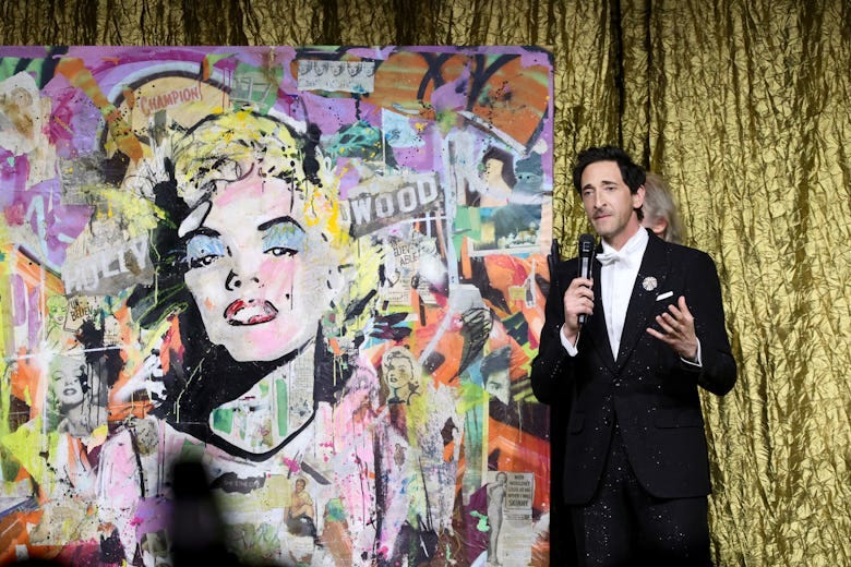 "Adrien Brody speaks onstage during the amfAR Gala Cannes 2025 presented by Chopard at Hotel du Cap-...