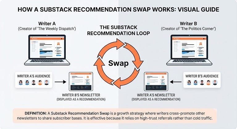 How A Substack Recommendation Swap Works: Visual Guide How A Substack Recommendation Swap Works: Visual Guide
