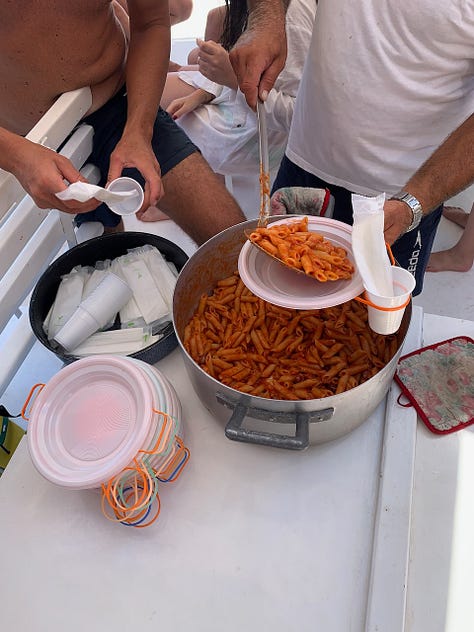 Pastaon a boat in Ponza