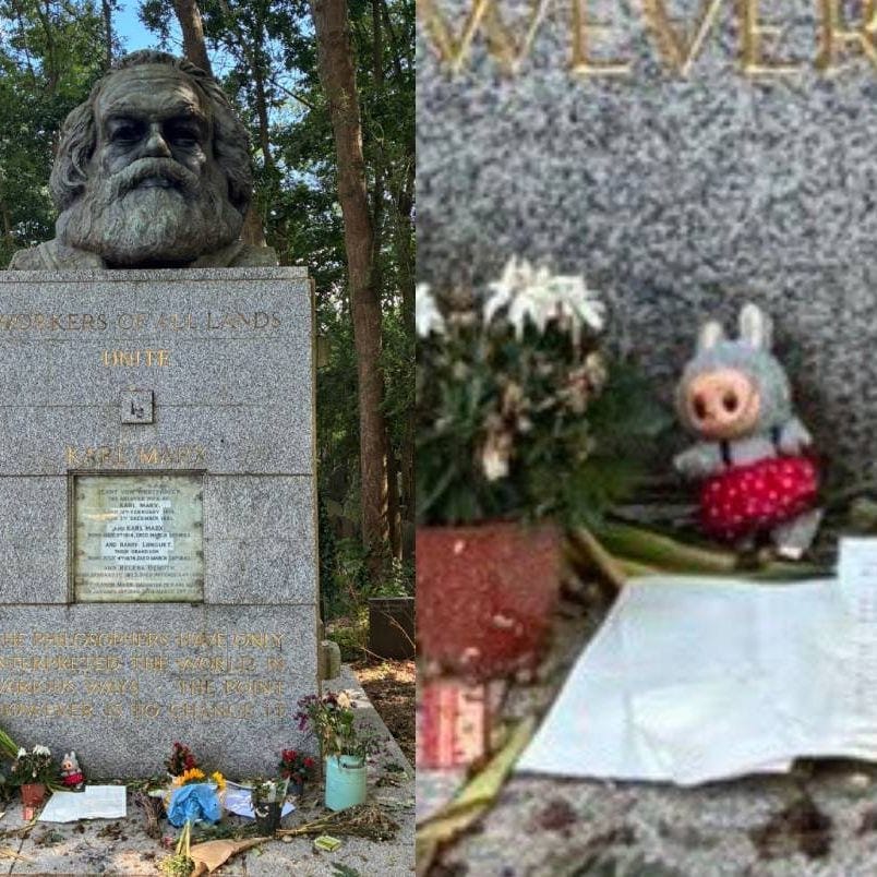 കാള്‍ മാര്‍ക്‌സിന്റെ ശവകുടീരത്തില്‍ ലബുബു; ഇനി ഈ കൊച്ചുപാവ 'സഖാവ്‌ ലബുബു',  labubu dolls, karl marx, highgate cemetery, necrotourism, viral, lifestyle  news