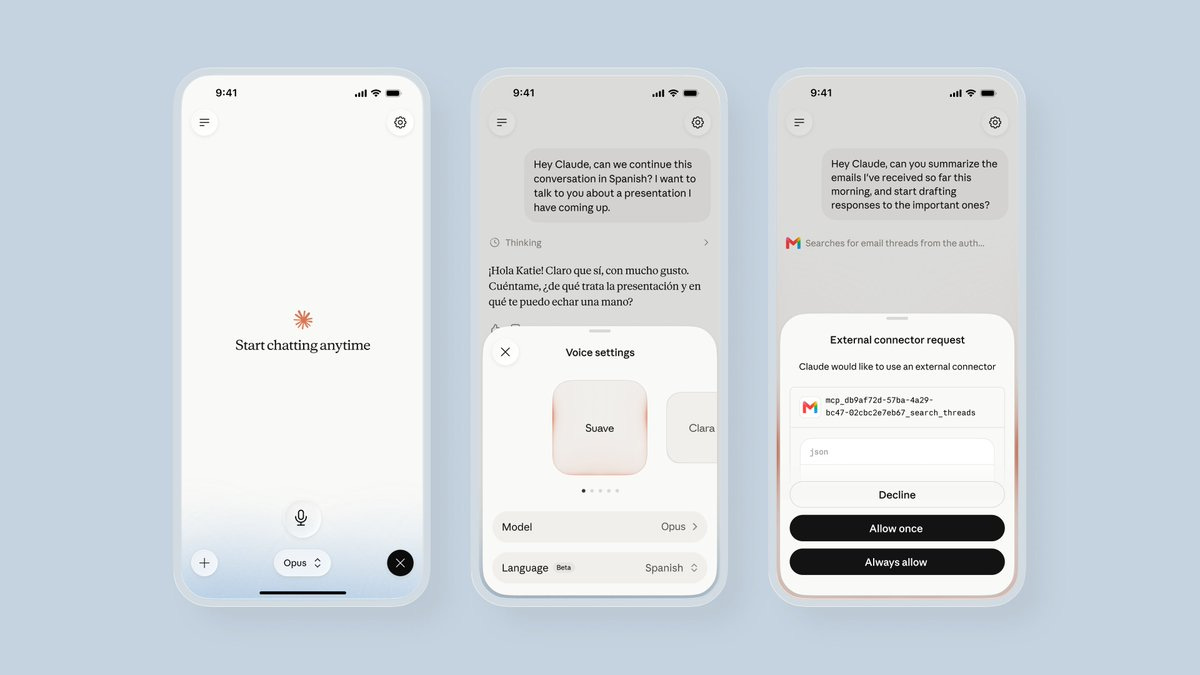 Claudes Sprachmodus nutzt jetzt Opus und Sonnet und greift mitten im Gespräch auf verbundene Tools zu