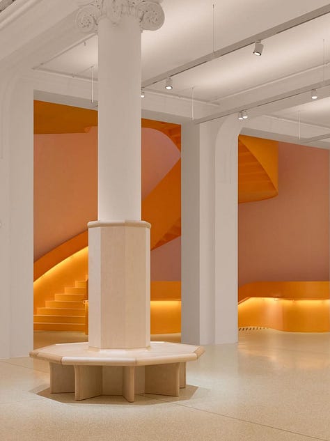 Interior design by India Mahdavi — bold color, sensual form, and a specific emotional atmosphere characteristic of her work. Design by India Mahdavi.