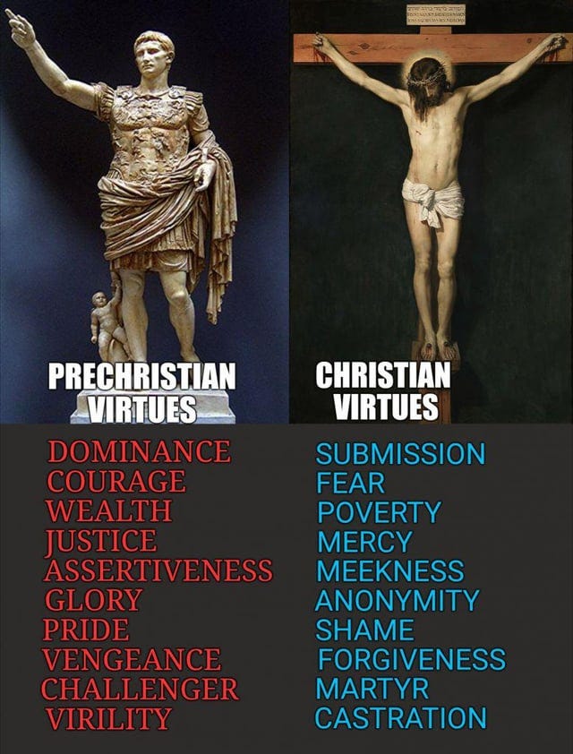 Pre-Christian vs Christian virtues : r/terriblefacebookmemes