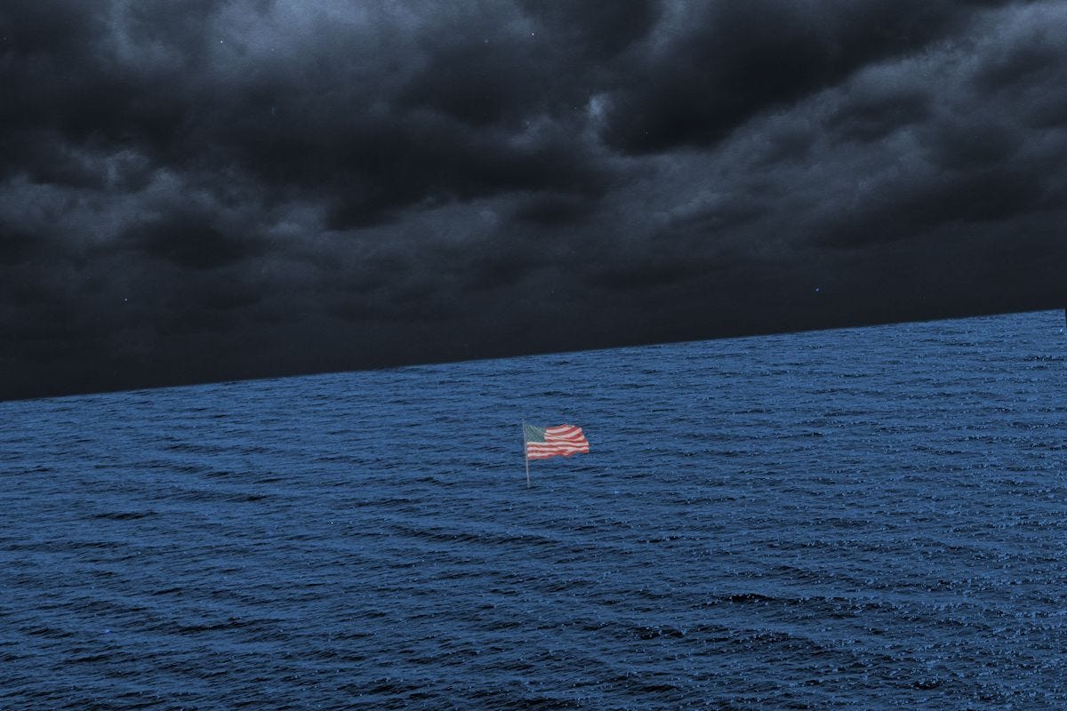 An American flag in deep water.