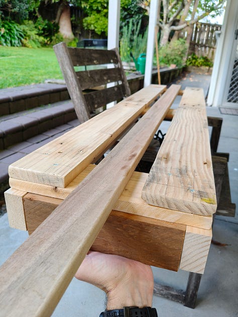 Constructing a small wooden bed as a bed extension in the van