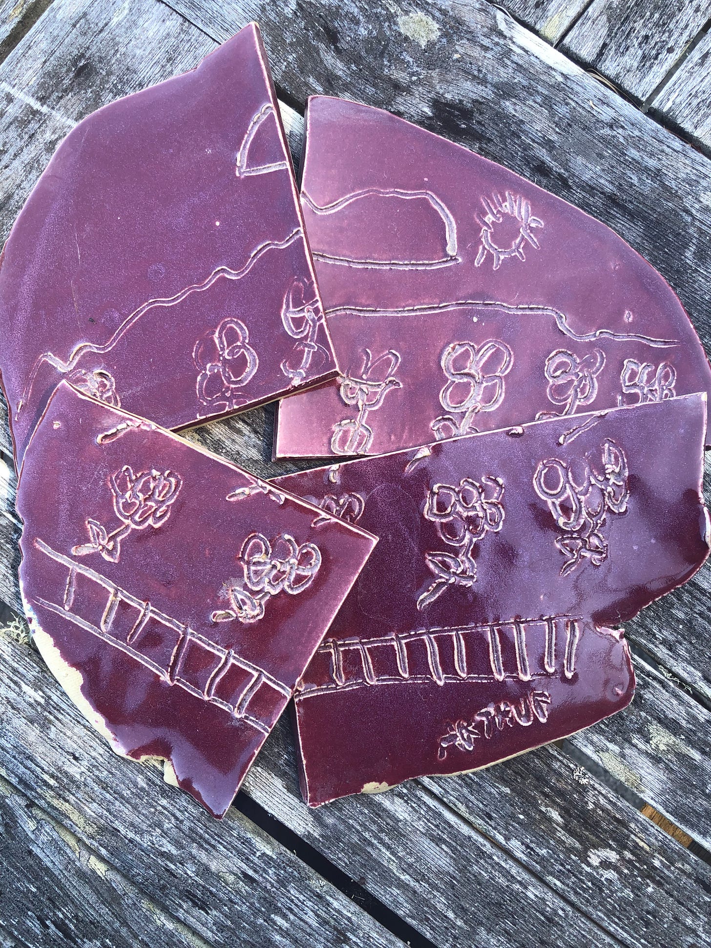 Broken purple plate