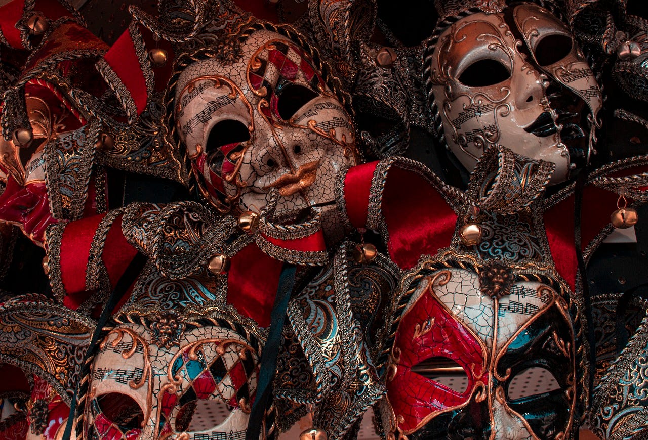 Many colourful Brazilian Carnival masks