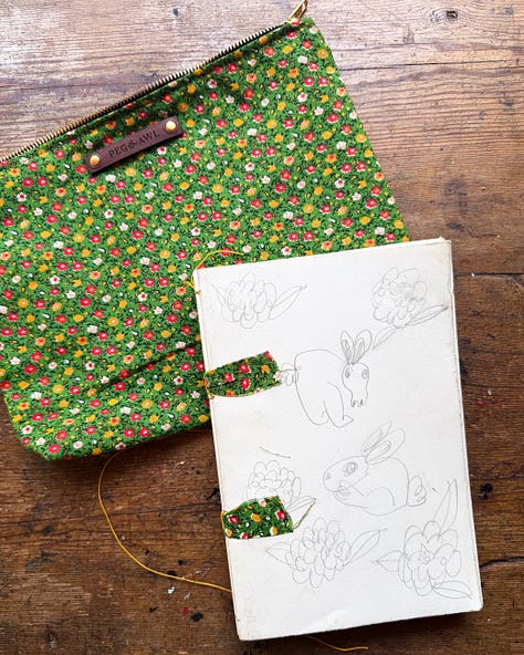 Bookbinding Vintage style, vintage textiles, flowers