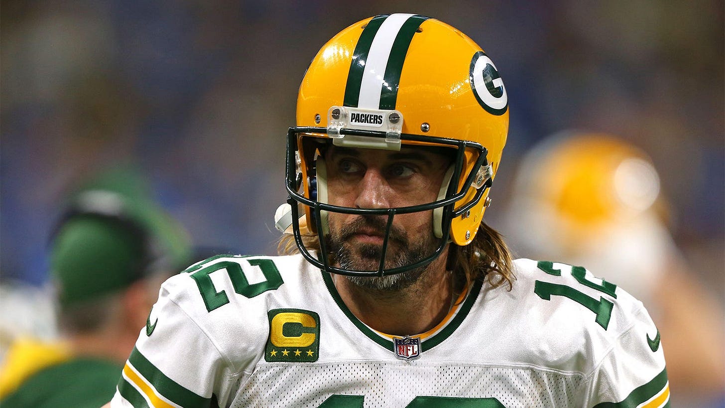 A photo of Aaron Rodgers on the field.