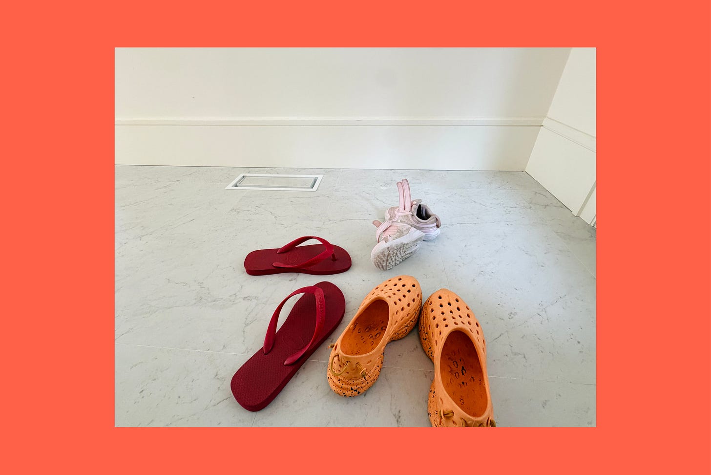 Kids' shoes left by the door exactly where they were kicked off. Kids' shoes left by the door exactly where they were kicked off.