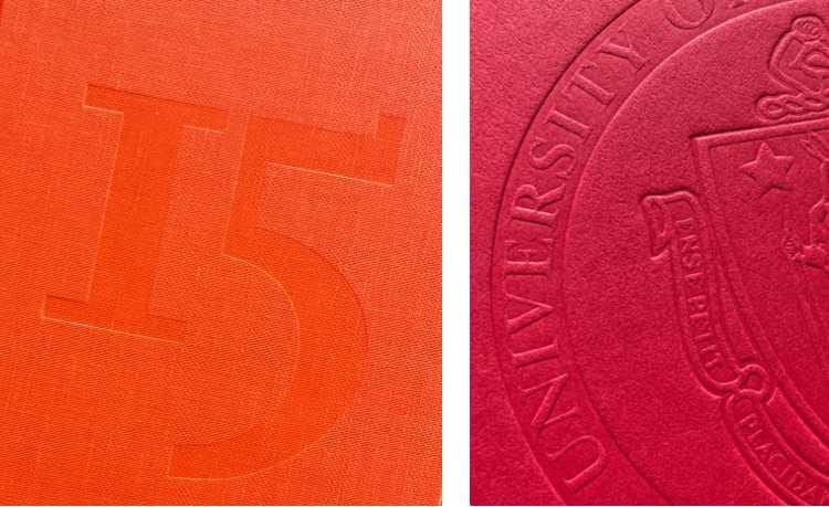 Two examples of the debossing book cover treatment.