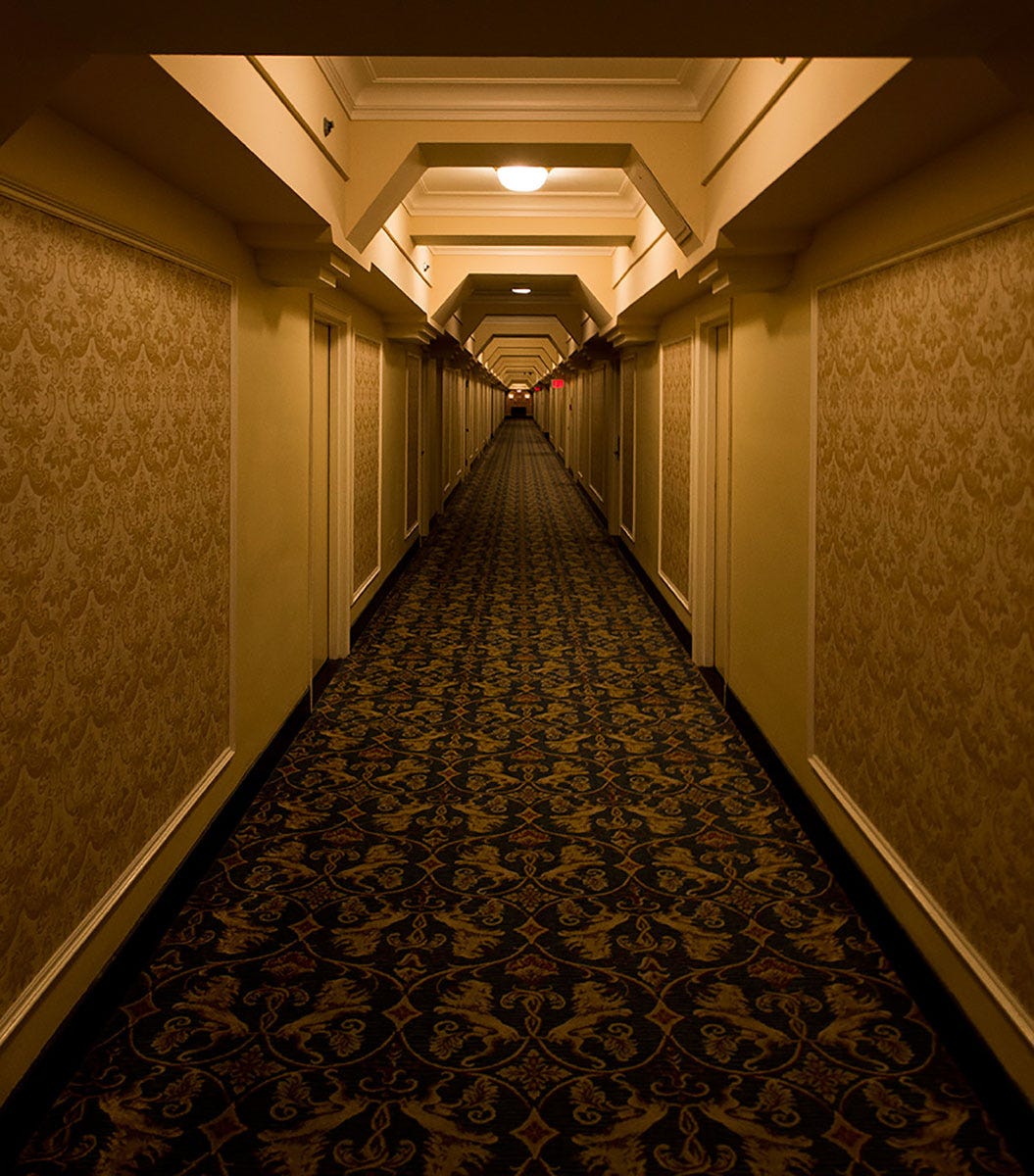 Almost perfectly symmetrical liminal space; hotel hallway :  r/oddlysatisfying