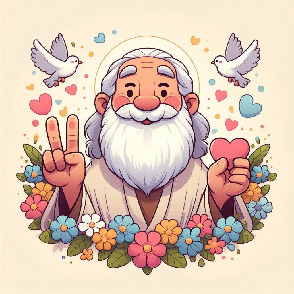 create a cartoon image of God wanting peace and love for you