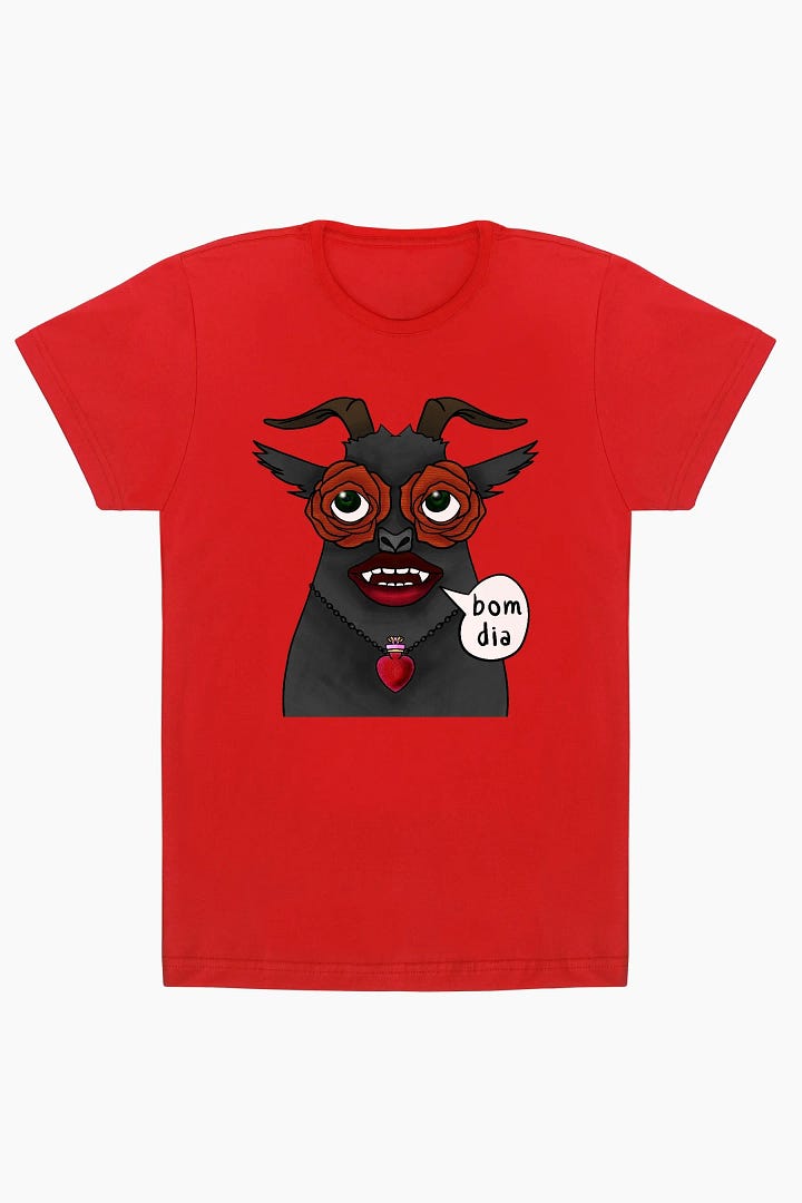Grade de imagens de posteres, camisetas e ecobags das artes "Nós consegue", "Vampiro Lestat" e "Bom dia"