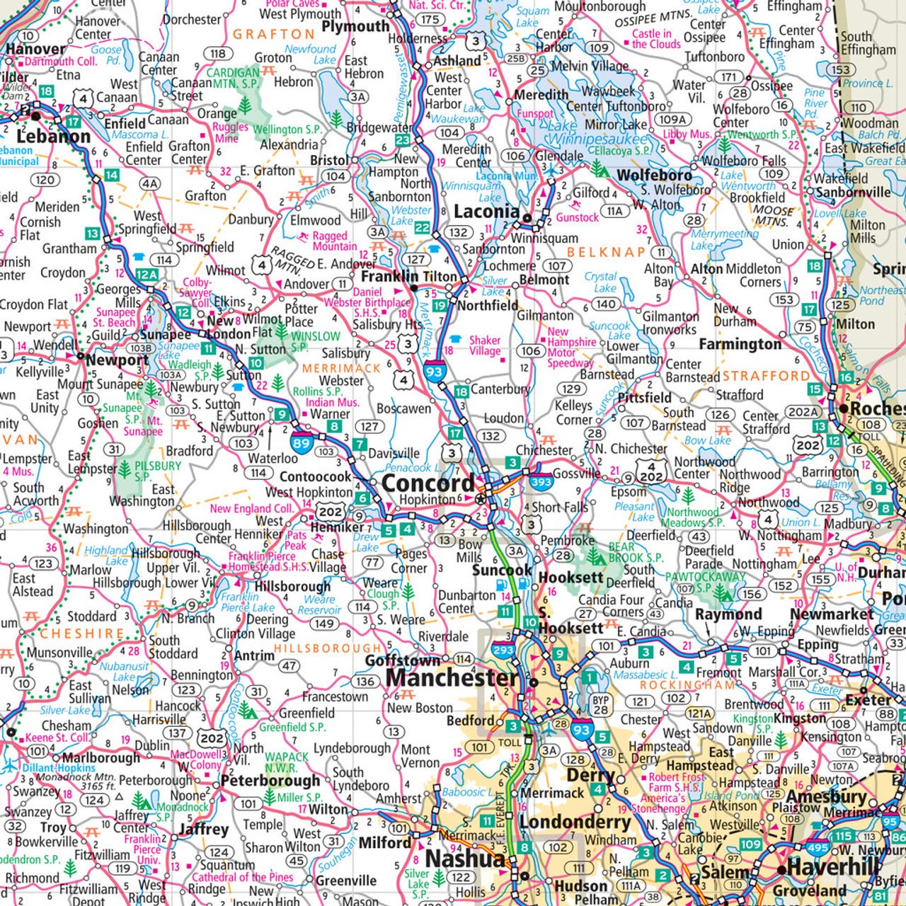 Easy To Read: New Hampshire, Vermont State Map