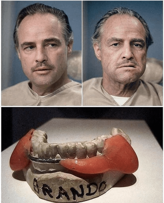 Dental prosthetics used by Marlon Brando in the Godfather series, which  gave the Vito Corleone character his iconic 'bulldog' look :  r/AlternateAngles